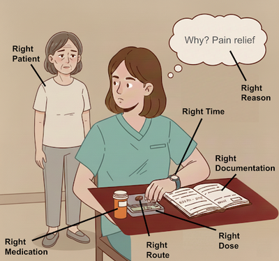 Image of medical assistant using 7 rights