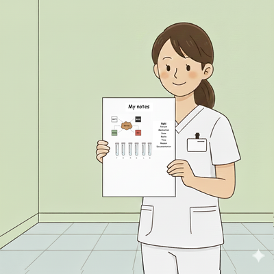 Image of MA holding a brain dump sheet