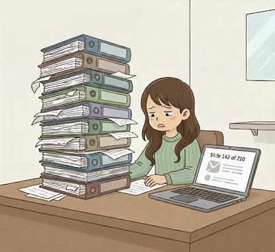 Woman sitting at desk feeling overwhelmed